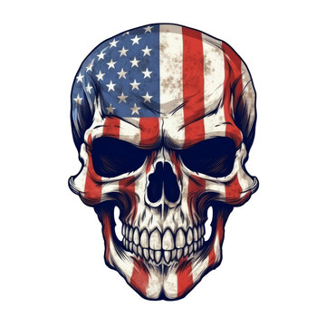 America Flag painted on a skull head  Made in the USA stamp, grunge graphics.American flag print. generative AI