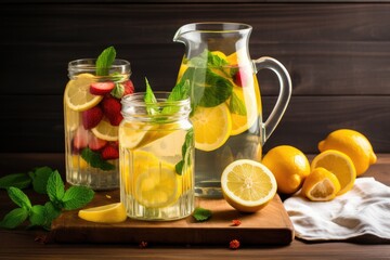 Fototapeta premium refreshing fruit-infused water with lemon and mint, created with generative ai