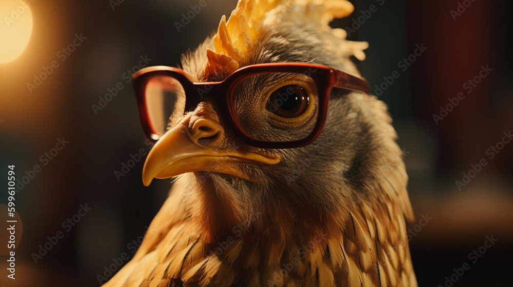 Sticker chicken wearing glasses generative ai