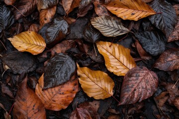 close-up of fallen leaves, with the textures and patterns visible, created with generative ai