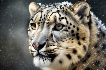 Fototapeta na wymiar Snow leopard (Panthera uncia) portrait in snow, Generative AI