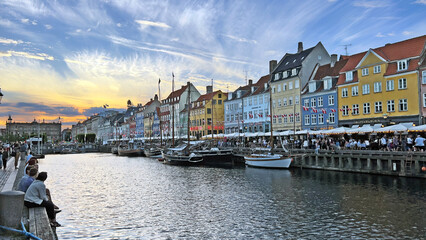 Obraz na płótnie Canvas Copenhagen, Denmark - Evening sky over a canal