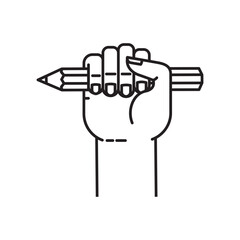 Fist holding pencil isolated vector line icon for Writers rights Day on June 9
