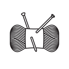 Bundle of rainbow colored wool yarn and knitting needles vector line icon for Knit In Public Day on June 10