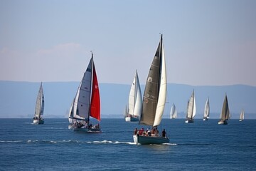 Fototapeta premium race of sailing boats, each with their own strategy and tactics, created with generative ai