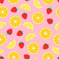 Seamless pattern citrus lemon strawberry vector illustration