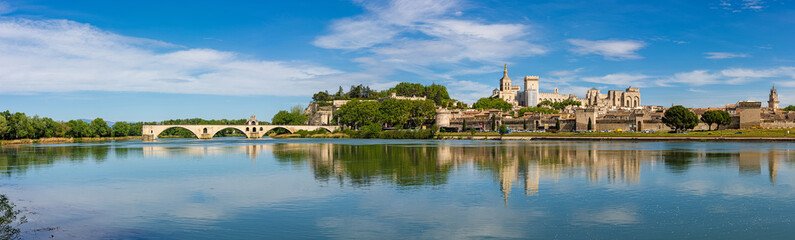 Fototapeta na wymiar Panorama view of the city of Avignon on the Rhone River, France