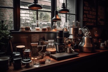 Fototapeta na wymiar Brews coffee at a coffee shop. Generative AI