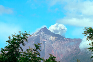 Explosion in crater of the volcano called Fuego in Guatemala, danger zone and natural disaster...