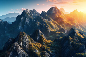 Fototapeta na wymiar Beautiful mountain landscape at sunset, image, Generative AI