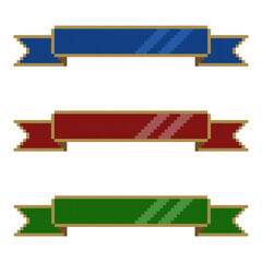 Ribbon pixel art, band stripe, pixelated ribbons set  for text space in pixel art style