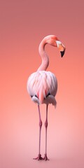 An Isolated Flamingo on a Vibrant Pink Background. Generative AI