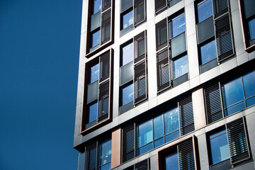 facade of a modern contemporary buiding, close up.