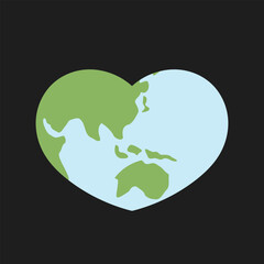 Heart shaped earth. Environment care. Save and love the planet.