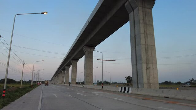 05,May,2023,Lopburi Thailand,A bridge for high-speed electric trains built through roads in rural provinces of Thailand.