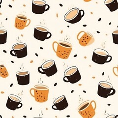 Simple and elegant coffee cups of different varieties for a modern coffee shop feel background seamless pattern