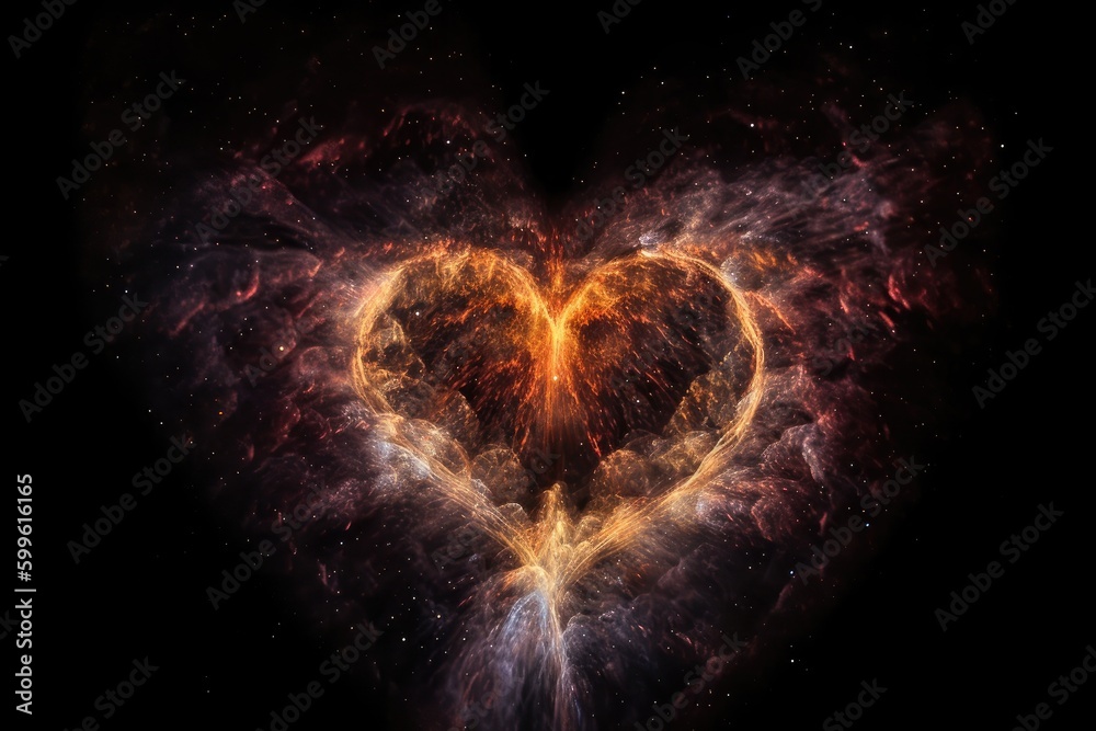 Wall mural heart-shaped nebula with intricate filaments of light and dark, created with generative ai