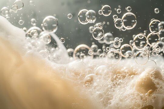 bubbles bursting and fizzing in the warm water of a bubble bath, created with generative ai