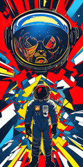 Lino cut drawing of an astronaut  standing at the edge of the universe abstract digital art interstellar 