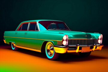 Plakat An old american car on a dark background, Generative AI