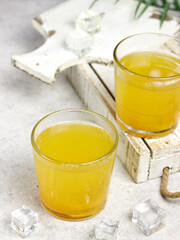 Es sinom or sinom drink ice. Sinom is a traditional Indonesian drink made from tamarind, tamarind leaves and turmeric. Healthy and refreshing