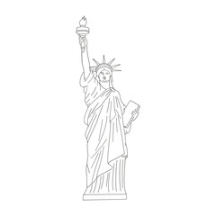 Obraz premium The Statue of Liberty linear vector clip-art isolated on white. Patriotic USA illustration. Symbol of liberty design element