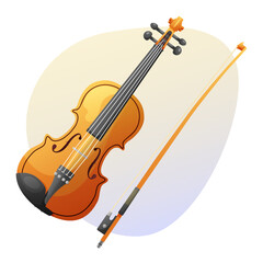 Fototapeta premium Classical wooden violin or viola with a bow. Musical instrument. Vector illustration for design.