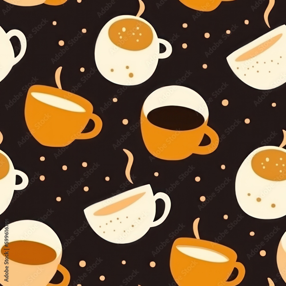 Poster minimalist coffee cups in different shapes and sizes, coffee shop. background seamless pattern