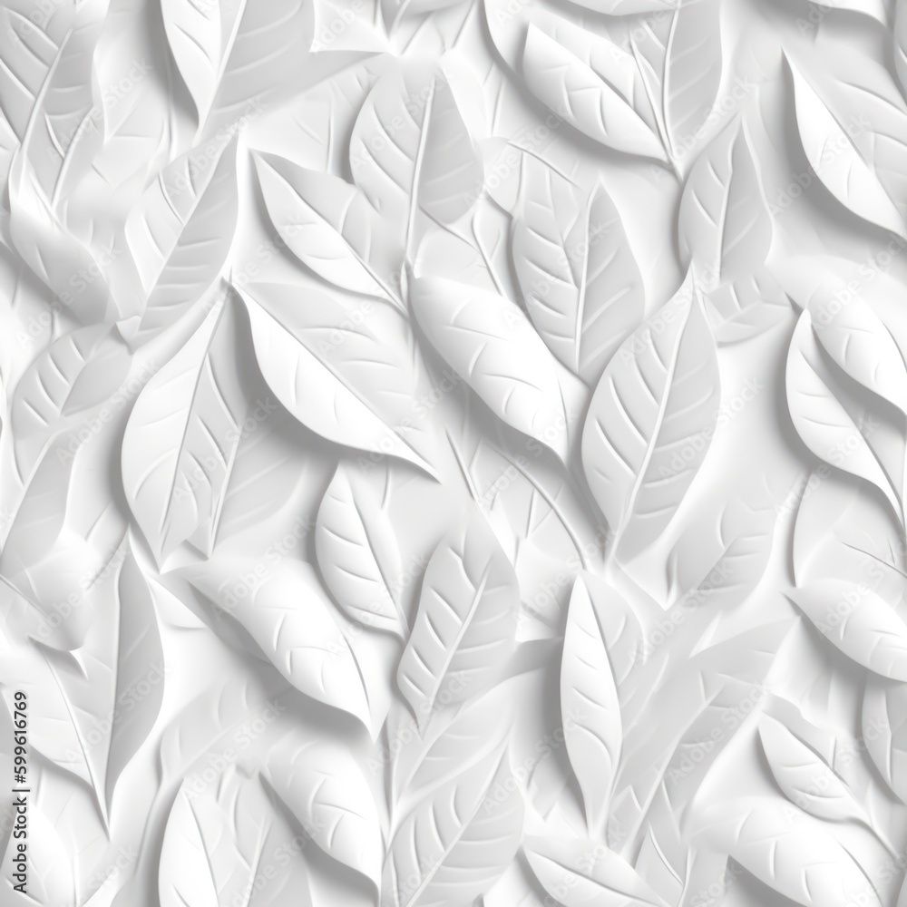 Poster White textured leaf-shaped background seamless pattern .generative ai