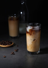Cold coffee with ice in low key