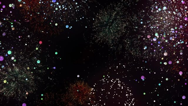 Explosion of colorful fireworks on a black background