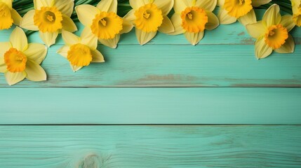 yellow tulips on wooden background. Generative AI