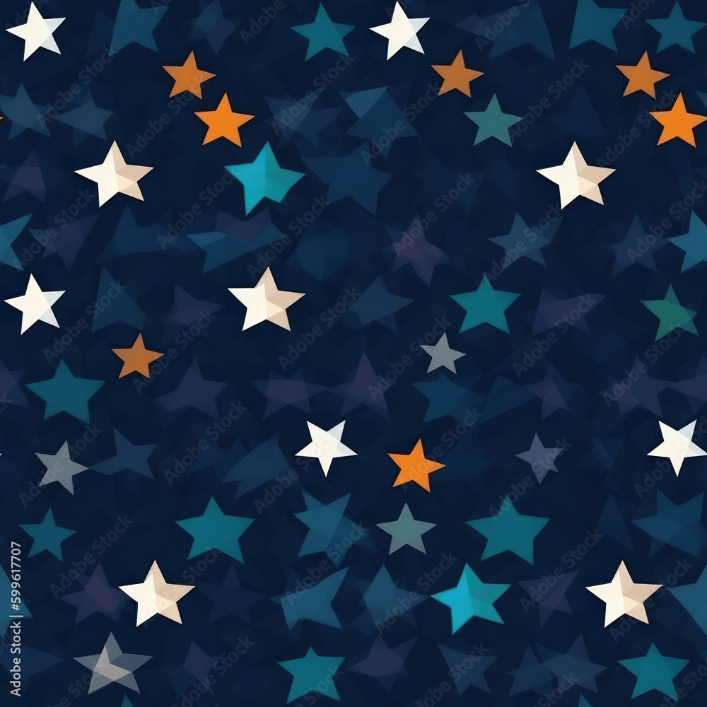 Poster background seamless pattern with start on blue background