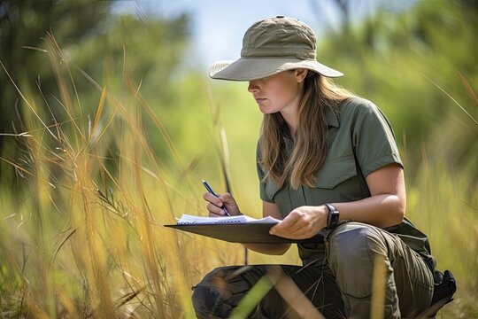 wildlife conservationist working on field project, collecting data for research, created with generative ai