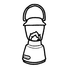 Hand-drawn Cute line camping lantern, lamp, fire, Camping character design in doodle style