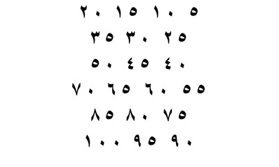 Arabic number multiple five with white background and black letters