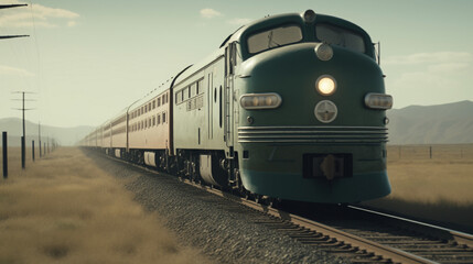 Fototapeta na wymiar A passenger train on a transcontinental journey Generative AI 