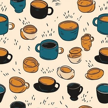 Sleek and modern coffee cups in a minimalist style, ideal for a trendy coffee shop seamless pattern
