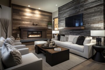 cozy seating area with a fireplace and plush cushions for ultimate relaxation, created with generative ai