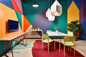 creative office space with bold colors and geometric shapes to encourage creativity, created with generative ai