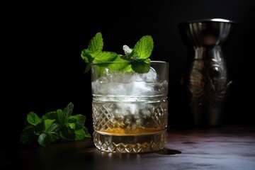 refreshing mint julep, garnished with fresh sprigs of mint, created with generative ai - obrazy, fototapety, plakaty