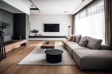 Fototapeta premium minimalist home with sleek and modern furnishings, neutral colors, and clean lines, created with generative ai