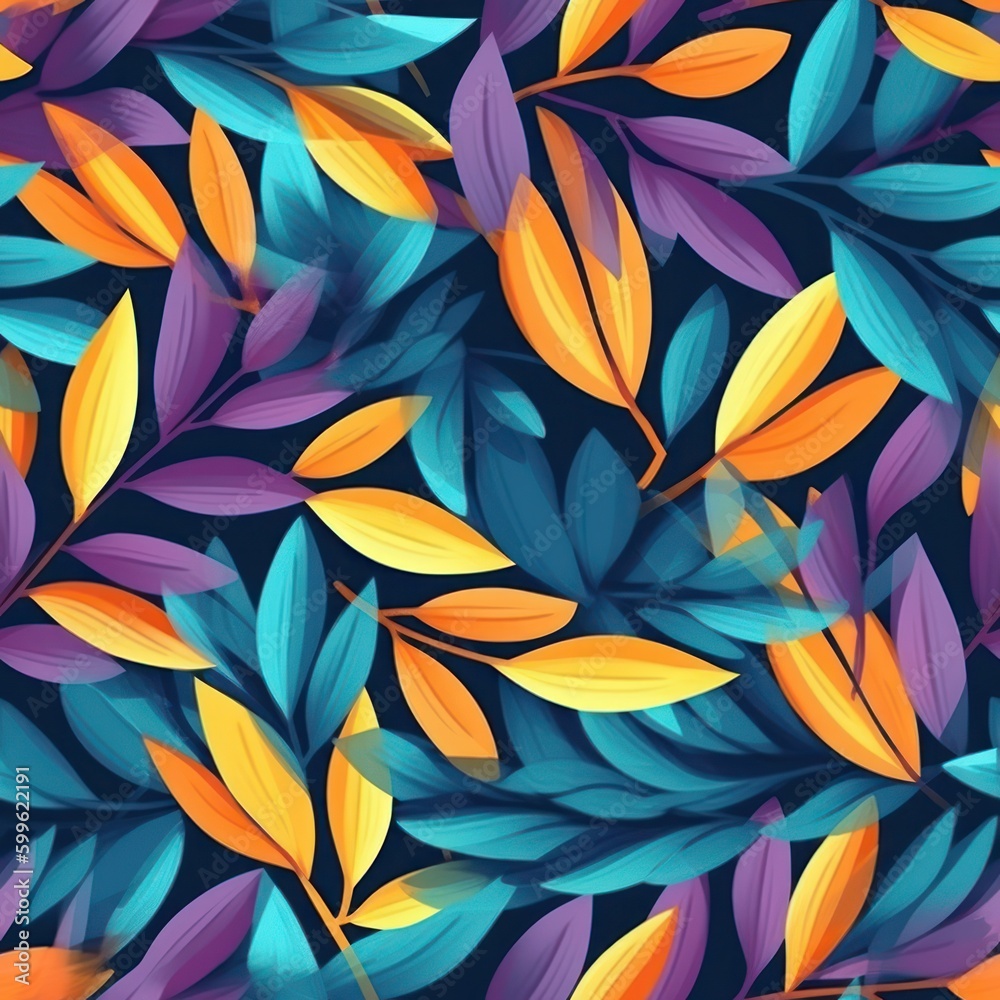 Poster vibrant colored abstract leaves background seamless pattern