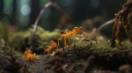 Cordyceps fungus growing on an ant, also known as zombie-ant fungus, magical effects, AI Generative
