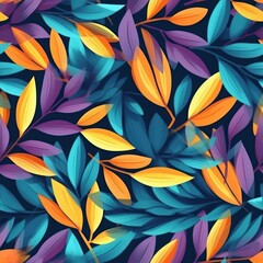 vibrant colored abstract leaves background seamless pattern
