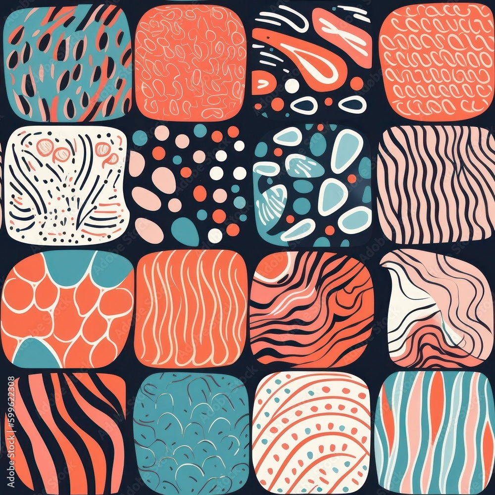 Poster retro colors abstract hand drawn tile background seamless pattern