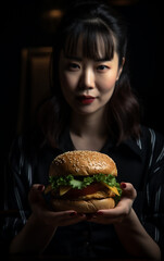 The girl eats a hamburger. Generative AI