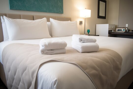 luxury hotel, with freshly laundered linens and towels for each guest, created with generative ai