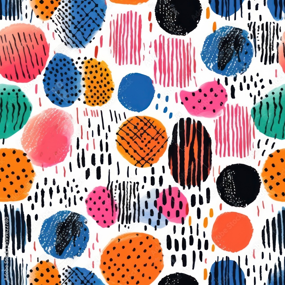Poster A colorful circle pattern formed by hand-drawn brush strokes background seamless pattern