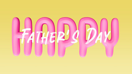 Happy Father's Day, with white and pink text isolated on a yellow background in shape of balloon